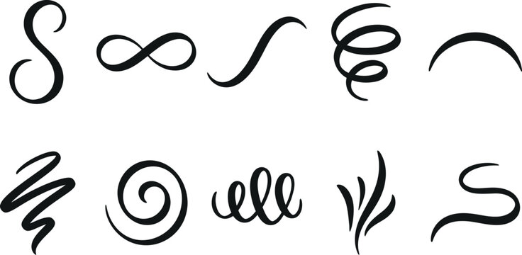 Artistic collection of hand drawn ink doodles swirls and decorative shapes