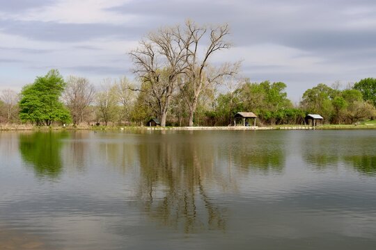 The quiet lake in the country on a sunny day.