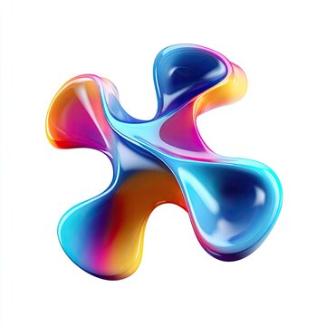 A glossy, abstract, four-lobed shape in vibrant gradients of color on a white background