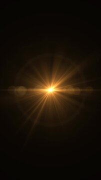 camera lens streak flare gold yellow light glowing alpha channel loopable animation,flicker rays isolated video and stream overlay vertical social media motion design element