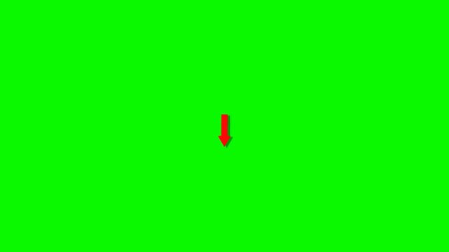 Red Arrow Pointing Down on Vibrant Green Screen Background, Digital Graphic, Isolated View, Simple Concept, Visual Focus