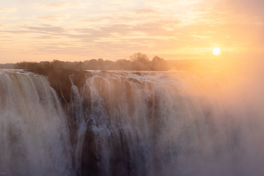 Victoria Falls at sunrise from the Zimbabwe side, Zimbabwe, Africa