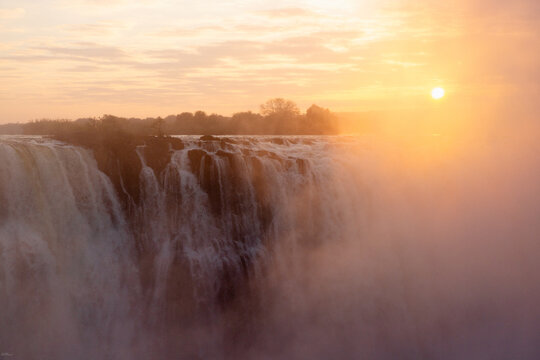 sunrise over Victoria Falls from the Zimbabwe, Africa side
