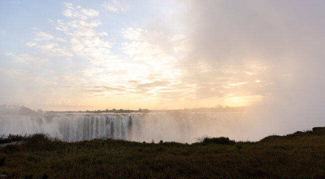 sunrise over Victoria Falls from the Zimbabwe side, Zimbabwe, Africa