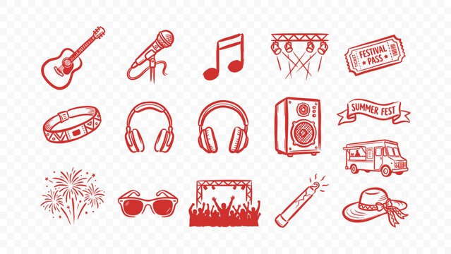 music and event doodle calligraphy style handmade ink scribble flat vector illustration icon bundle set calligraphy drawing design line art elements for concert party
