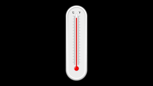 Animated thermometer icon showing temperature level, clean flat design on Blackbackground good for medical, weather, and UI use.
