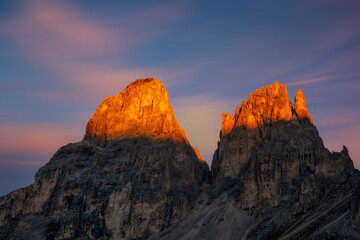 Naklejka premium View of the Langkofel group in the morning light in Italy.