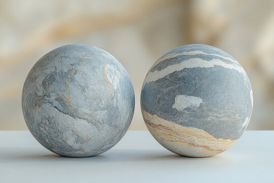 Two Identical Stone Spheres in Surreal Studio Light