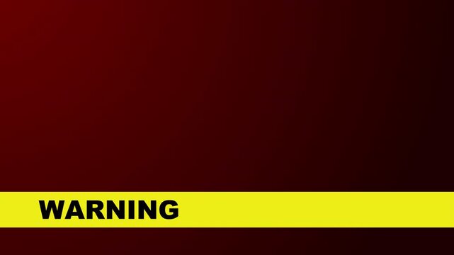 Warning banner with yellow caution label on dark red background. Safety alert template for danger, hazard, emergency, and industrial.