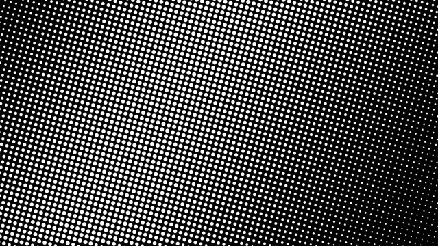 Black and white round dots halftone abstract background, printing color separation. Retro vintage analog illustration.