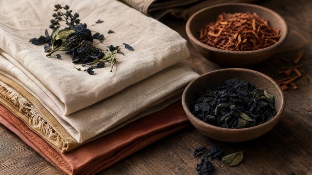 Natural Plant Dyes with Stacked Organic Linen and Cotton Textiles