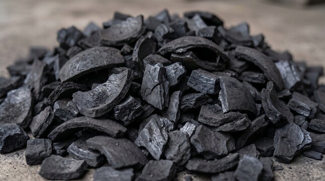 Natural black coconut shell charcoal pieces for outdoor BBQ and fuel energy