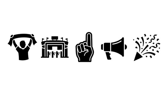Football Fan Zone Icon Bundle with Giant Screen Food Drink Merchandise Music and Match Viewing Icons