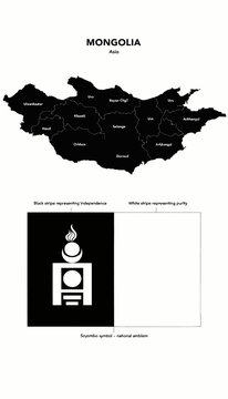 Mongolia map illustration and national flag emblem