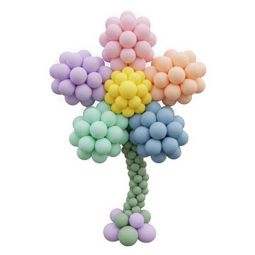 Large pastel balloon flower sculpture with curling stem as transparent cutout