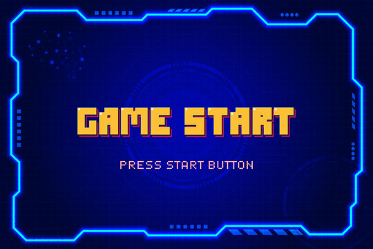 GAME START. Press start button. Pixel art 8 bit. Retro game for game assets in vector illustrations. arcade gaming.