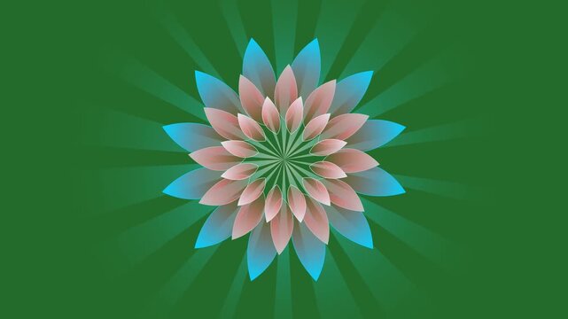 Blue, Green, Pink Flower on Green Screen Background Horizontal 16-9