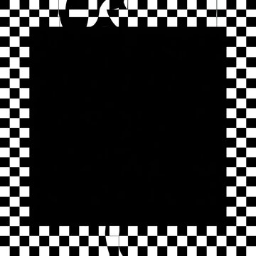 Black void framed by a distressed checkered border