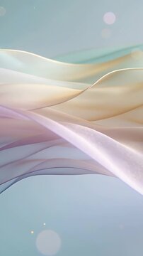 Vertical video: Light shift causing ribbons gliding right-up then settling across blue scene, bokeh