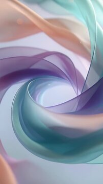 Vertical video: Rotating sheer ribbon bands forming vortex in studio, sending glowing specks