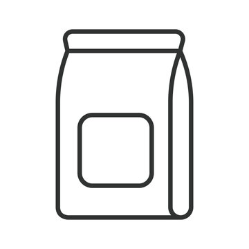 Construction adhesive bag icon in line design. construction adhesive bag, building glue, dry mix on white background vector. Editable stroke icon.