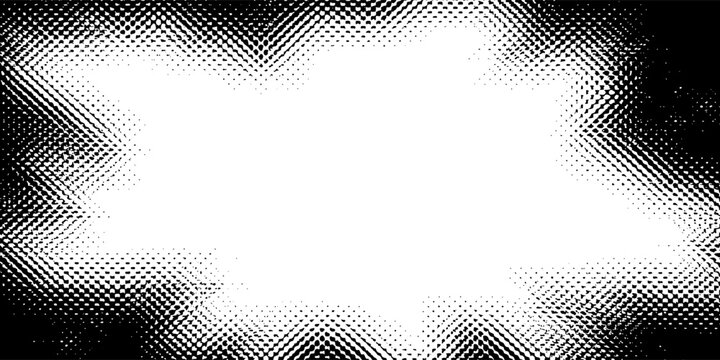 Abstract black and white grunge halftone frame background with distressed starburst vignette pattern vector illustration modern desain