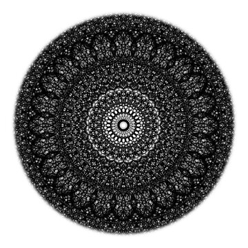 Mathematical mandala from water condensation photo in black and white