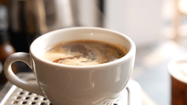Freshly Brewed Hot Coffee in a White Ceramic Cup for a Morning Beverage Break