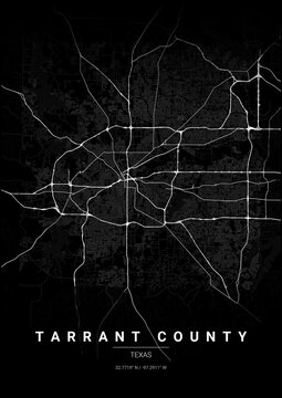 County Map Poster of Tarrant, Texas - Noir Style