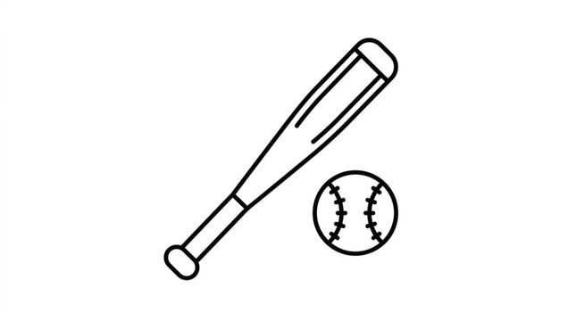 Minimalist Baseball Bat and Ball Vector Line Art Illustration