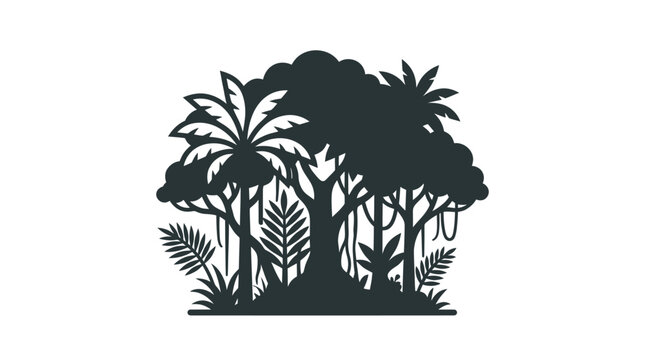 Tropical plants and trees silhouettes.