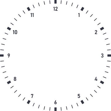 Minimal Analog Clock Dial Face Scale Template Vector Illustration