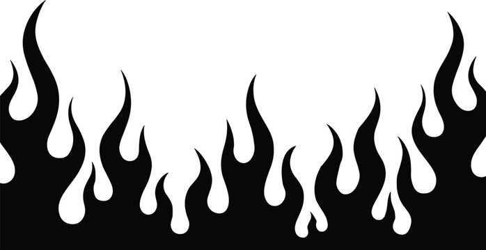 Black flames rising against a white background with high contrast detailing a dynamic abstract pattern