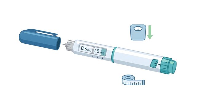 GLP-1 Weight Loss Injection Pen Illustration with Adjustable Dosage