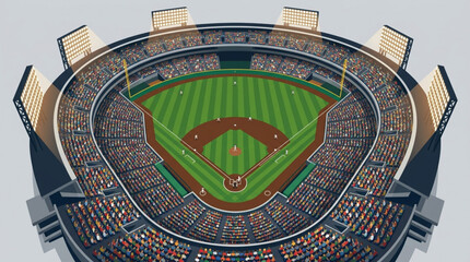 Fototapeta premium Isometric Vector Illustration of a Packed Baseball Stadium