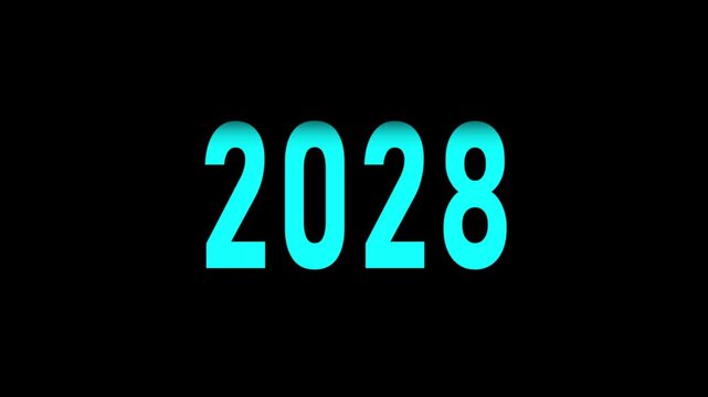 cyan text 2017 counting animation on black background, 2028 text animation scrolling up and down