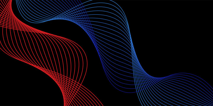 Elegant digital background featuring blue and red fluid wave lines over a dark black space.