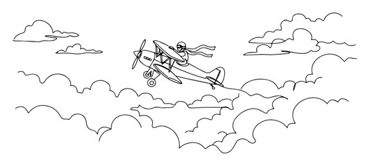 man flying vintage airplane through clouds © Wieslaw