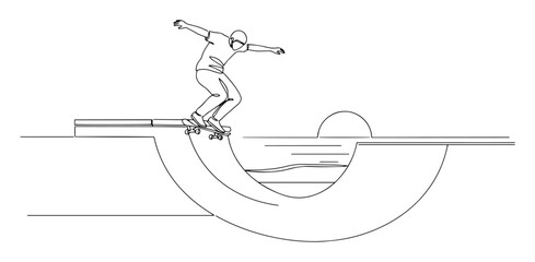 skateboarder riding halfpipe trick line drawing © Wieslaw