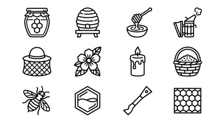 Beehive Icons: Honey Jar, Beekeeper Hat, Bee, Flower, Honeycomb & More © Brian