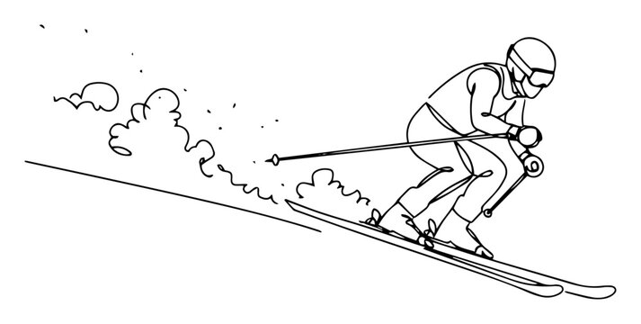 man skiing downhill in action line drawing