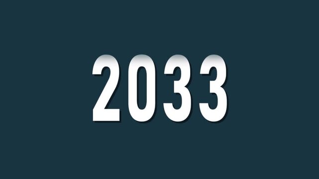 white text 2025 counting animation on nevi blue background, 2033 text animation scrolling up and down