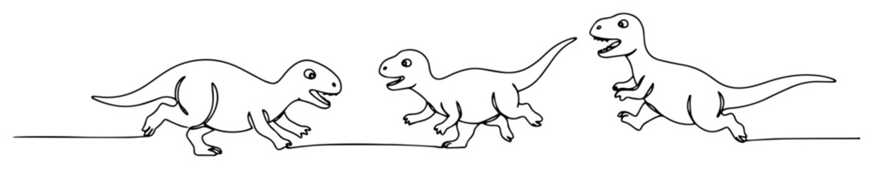 three dinosaurs running together in prehistoric scene © Wieslaw