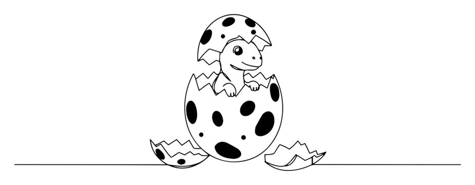 dinosaur hatching from spotted egg cartoon style