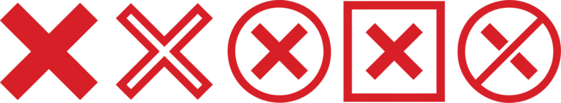 Red X marks, symbols and icons. No, reject and forbidden signs