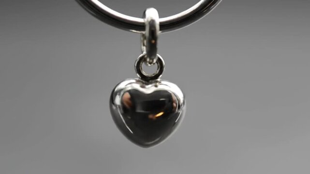 Silver keyring with helmet pendant hanging on gray background