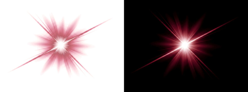 Lens flare red camera starburst graphic with a PNG, Transparent and Black Background Versions for creative overlay designs
