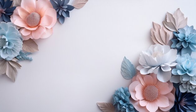 Fondo Romantico Con Flores En Tonos Pastel Azules Rosas Y Grises Sobre Fondo Blanco Concepto Celebraciones E Invitaciones De Boda Cumpleanos Aniversarios Y Dia De La Madre