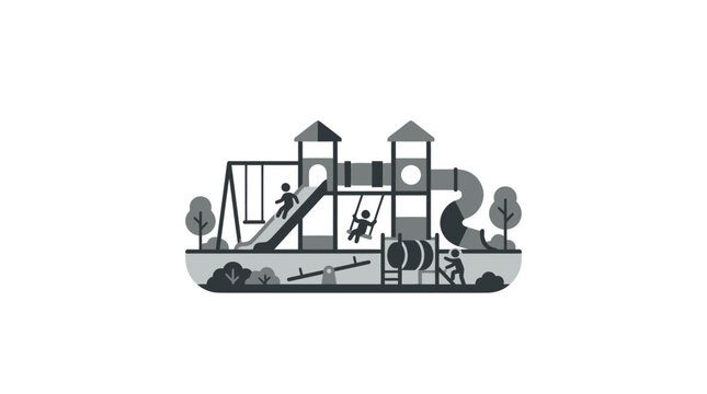 Playground with kids on equipment.
