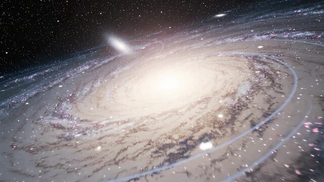 Stunning spiral galaxy with glowing core and stars in deep space cosmic universe background